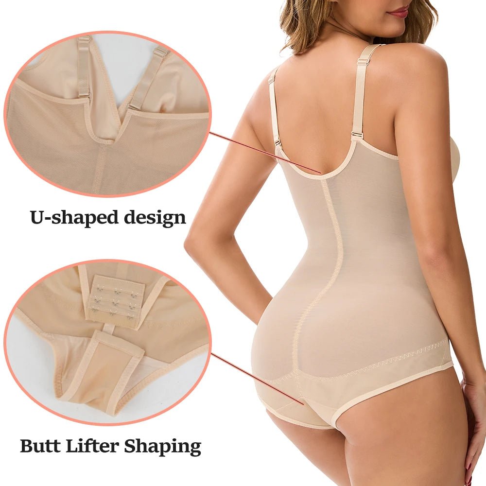 Comfortable Tummy Control butt - lifting Shapewear BodysuitWhiteXL - curvzz