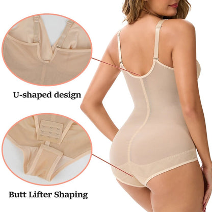 Comfortable Tummy Control butt - lifting Shapewear BodysuitWhiteXL - curvzz