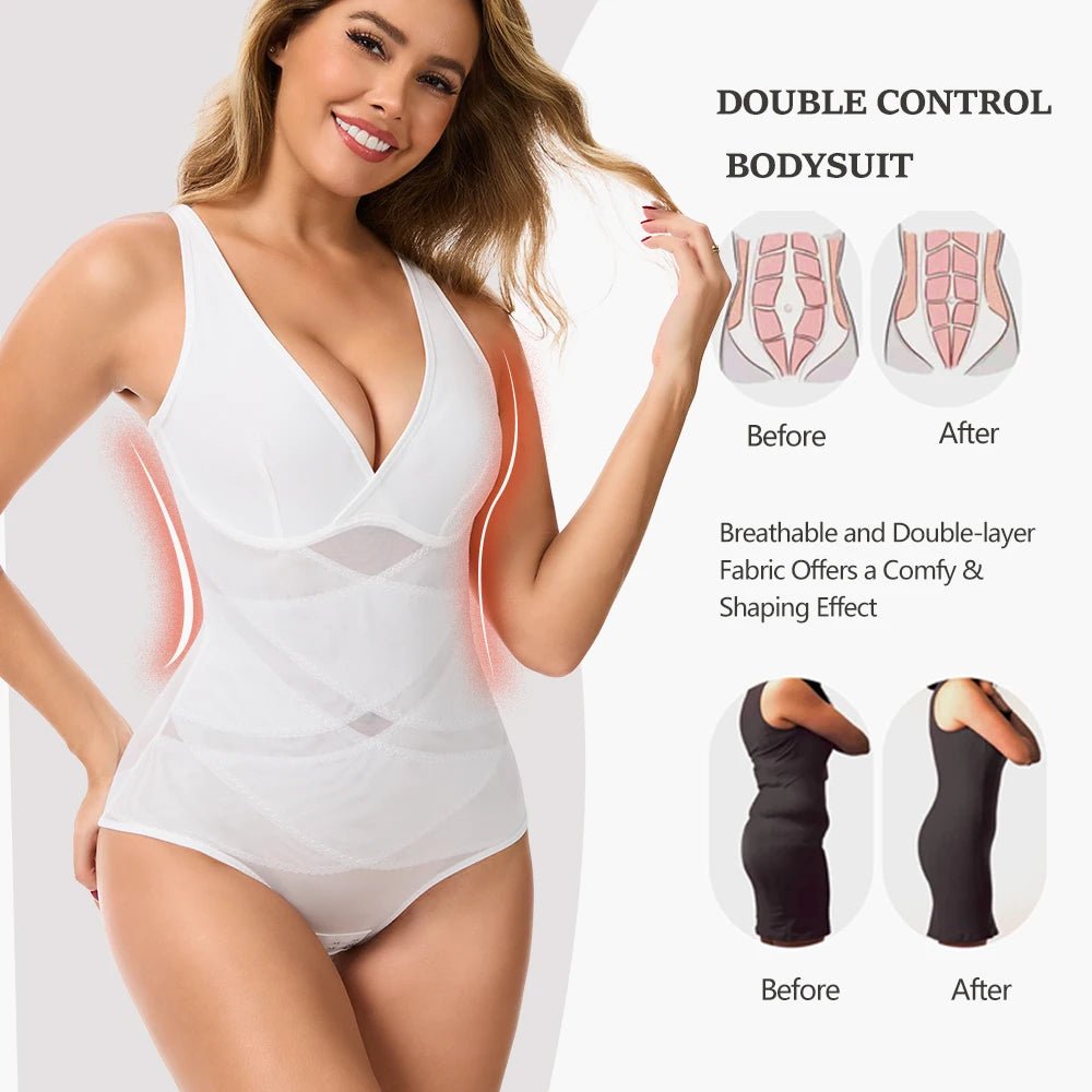 Comfortable Tummy Control butt - lifting Shapewear BodysuitWhiteXL - curvzz