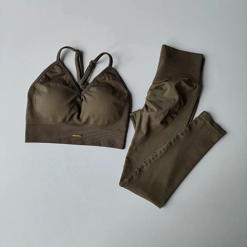 Curvzz PeachLift Sculpting Yoga Set – High - Waisted Hip - Lifting Khaki brown S - curvzz