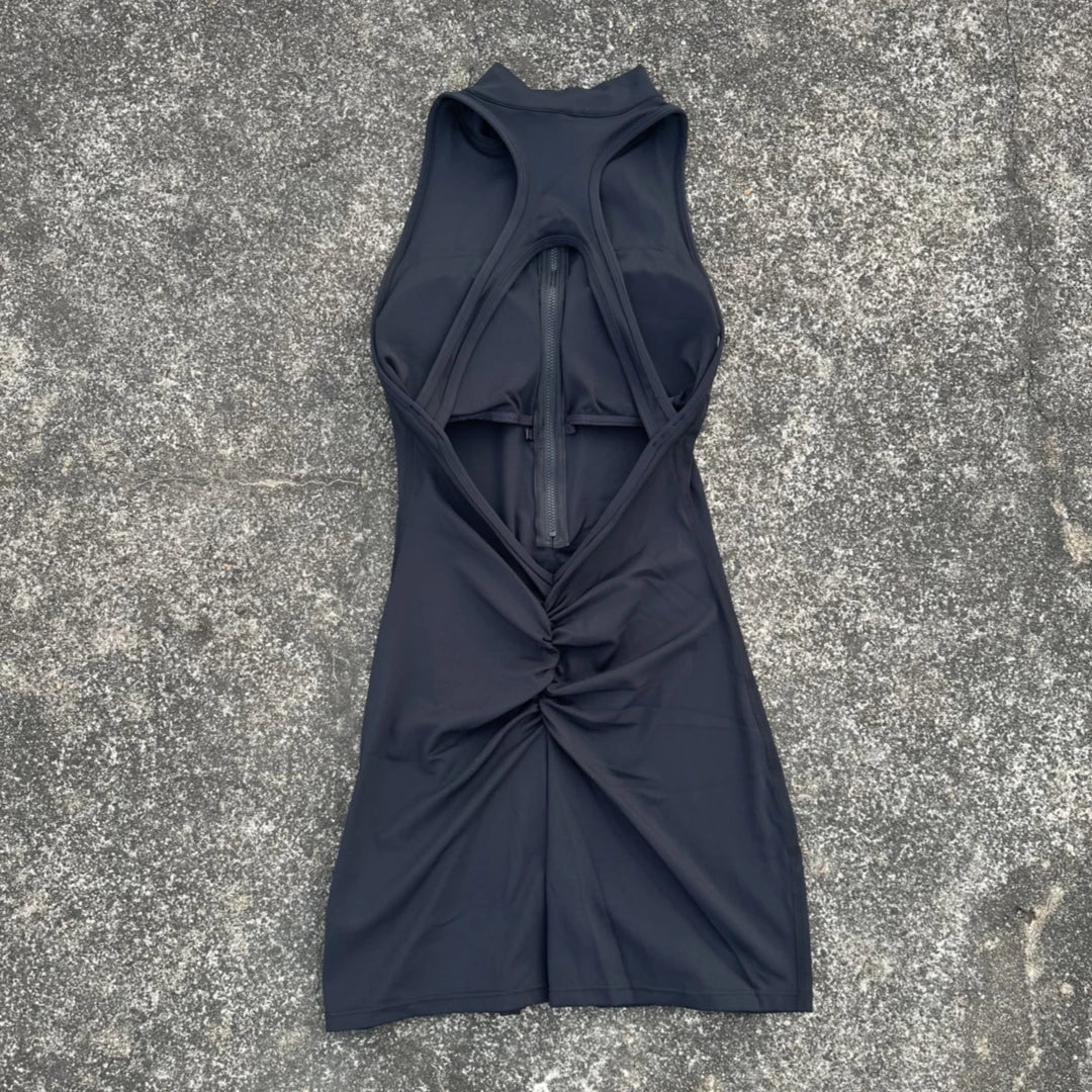 Curvzz SculptFit Scrunch Back Yoga Jumpsuit – Zipper Waist Compression Shorts Black S - curvzz