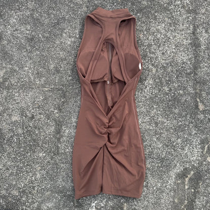 Curvzz SculptFit Scrunch Back Yoga Jumpsuit – Zipper Waist Compression Shorts Chestnut S - curvzz