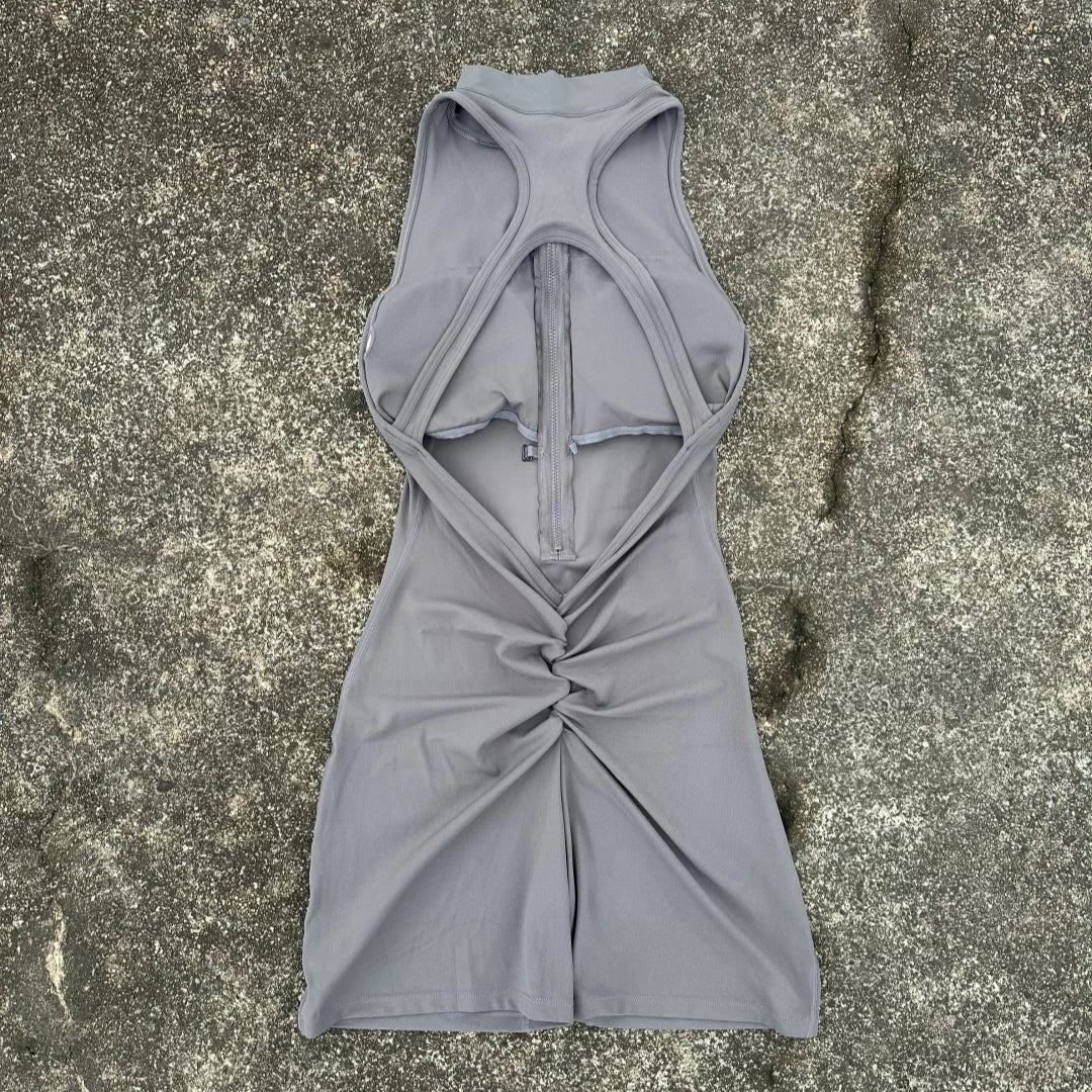 Curvzz SculptFit Scrunch Back Yoga Jumpsuit – Zipper Waist Compression Shorts Gray S - curvzz