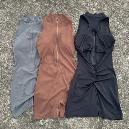 Curvzz SculptFit Scrunch Back Yoga Jumpsuit – Zipper Waist Compression Shorts Black S - curvzz