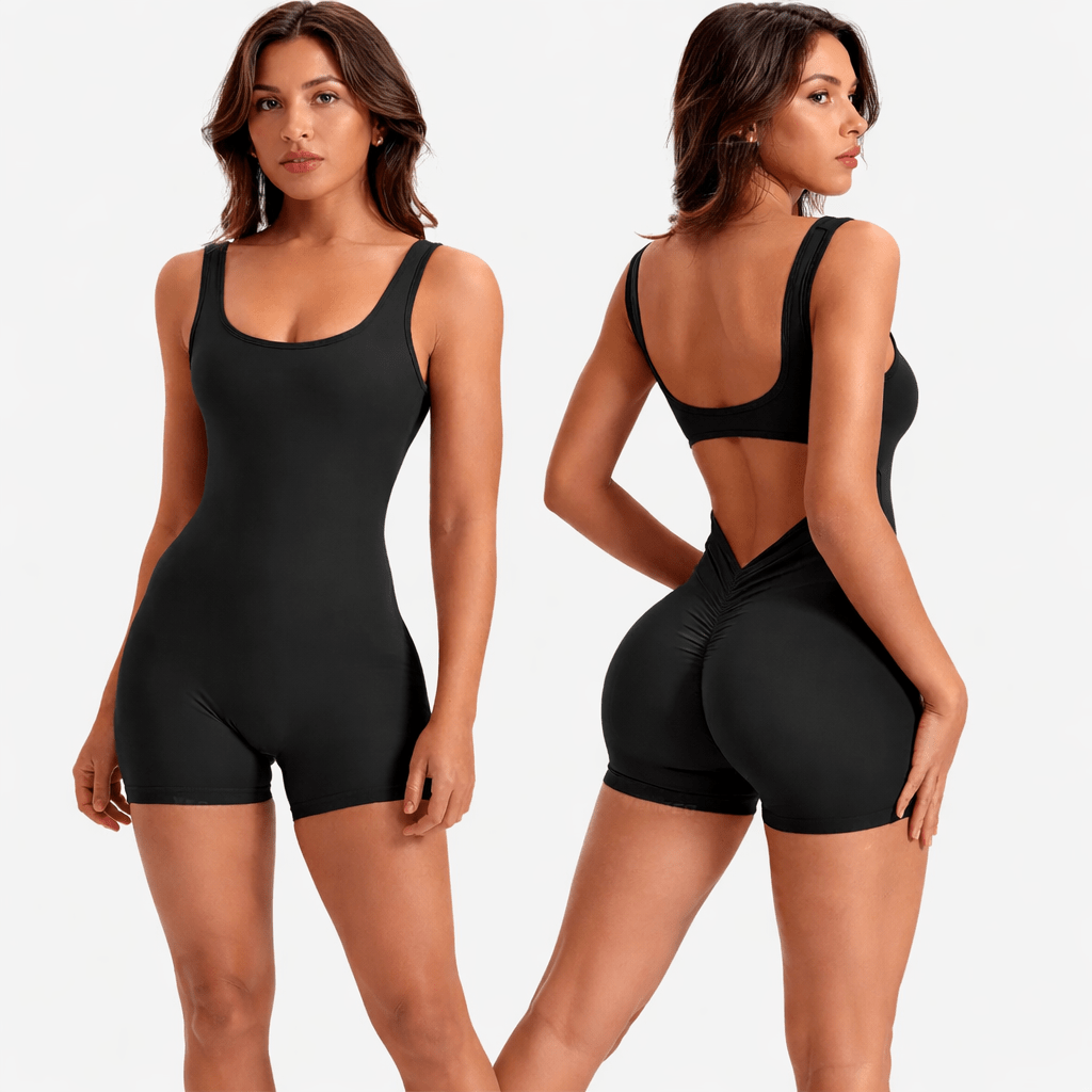 Curvzz SculptFit Seamless Yoga Jumpsuit – Tummy Control, Stretch Compression Black S - curvzz