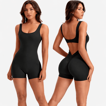 Curvzz SculptFit Seamless Yoga Jumpsuit – Tummy Control, Stretch Compression Black S - curvzz