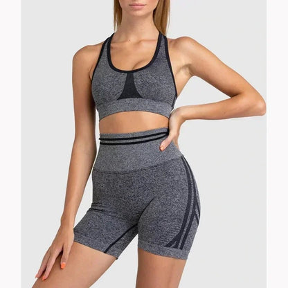 Curvzz SculptFit Seamless Yoga Set – High Waist Hip Lift Backless Long Sleeve Dark Gray Shorts Set S - curvzz