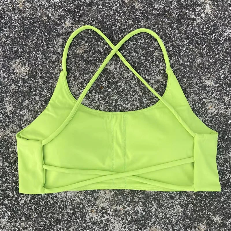 Curvzz SculptFlex Crossback Sport Bra – Seamless Push - Up Spaghetti Strap Yellow green S - curvzz