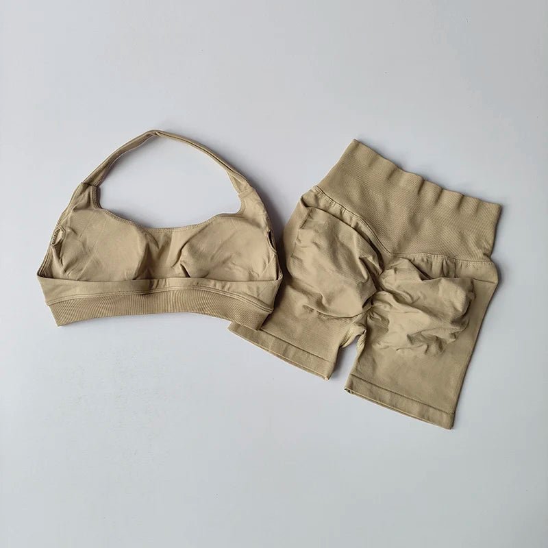 Curvzz SculptLift Halter Back Yoga Set – High - Waist Peach Lift YanMai S - curvzz