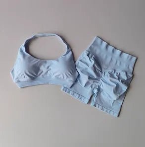 Curvzz SculptLift Halter Back Yoga Set – High - Waist Peach Lift LightBlue S - curvzz