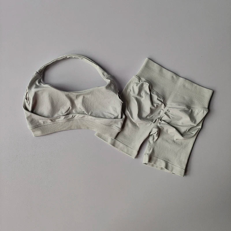 Curvzz SculptLift Halter Back Yoga Set – High - Waist Peach Lift Ivory S - curvzz