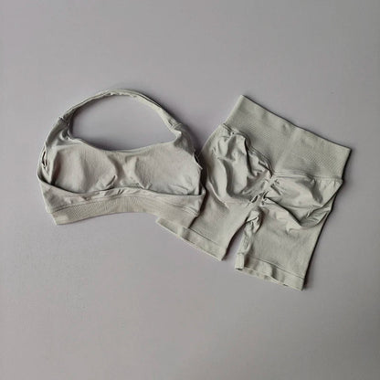 Curvzz SculptLift Halter Back Yoga Set – High - Waist Peach Lift Ivory S - curvzz