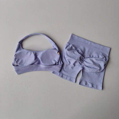 Curvzz SculptLift Halter Back Yoga Set – High - Waist Peach Lift XunPurple S - curvzz