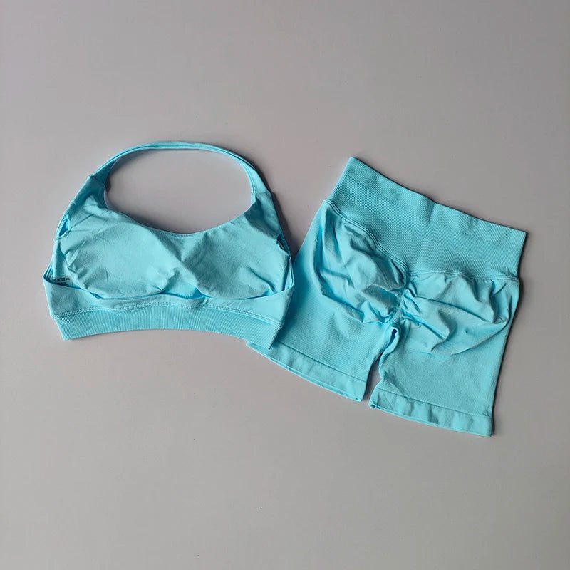 Curvzz SculptLift Halter Back Yoga Set – High - Waist Peach Lift LakeBlue S - curvzz