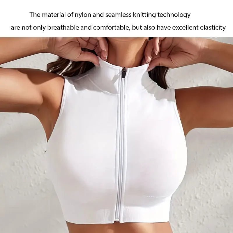 Curvzz SculptZip Breathable Yoga Vest Top – Front Zipper, Body - Hugging Fit White S - curvzz