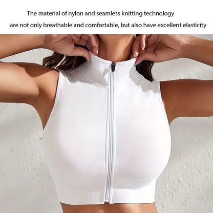Curvzz SculptZip Breathable Yoga Vest Top – Front Zipper, Body - Hugging Fit White S - curvzz