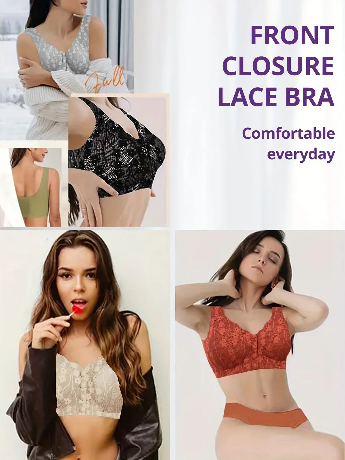 Elegant Ease Front Button Closure BraBeigeS - curvzz