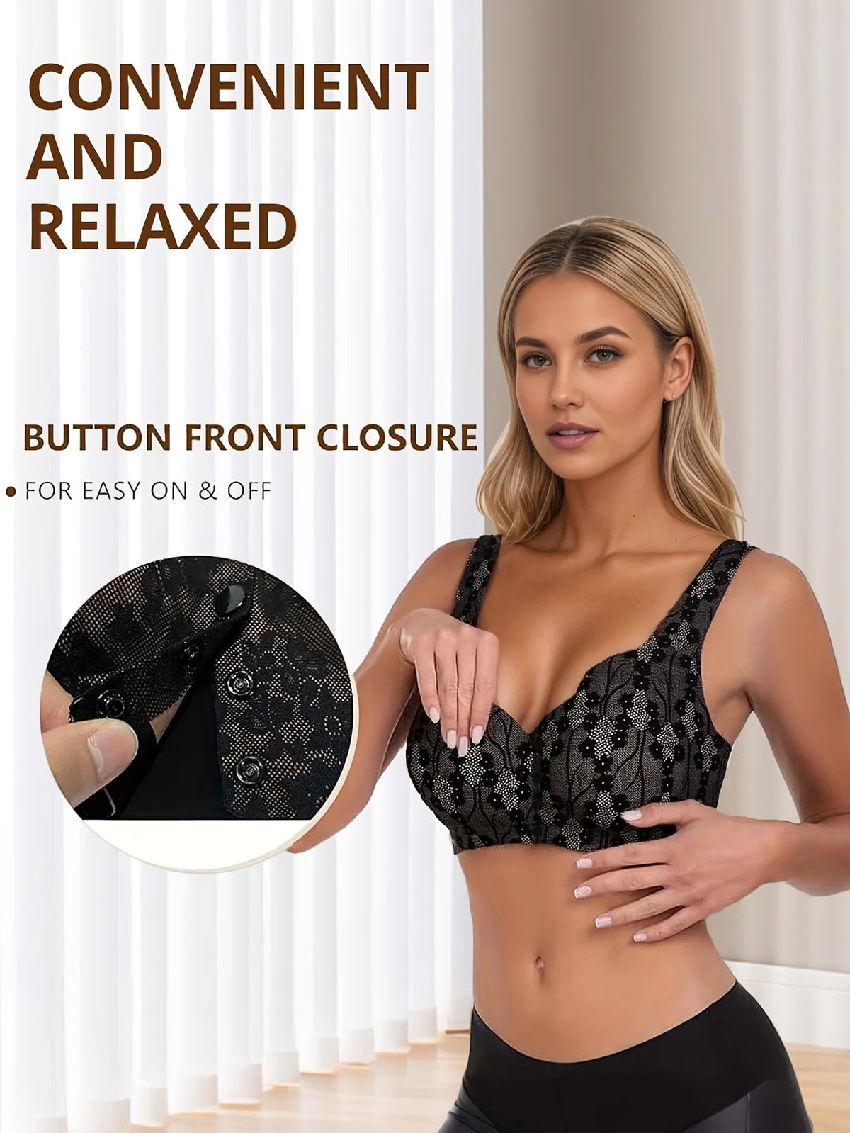 Elegant Ease Front Button Closure BraBeigeS - curvzz