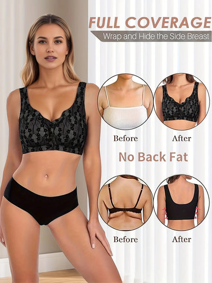 Elegant Ease Front Button Closure BraBeigeS - curvzz