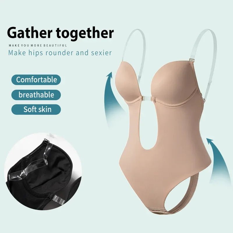 Seamless Backless Bodysuit for Confident CurvesBeigeM - curvzz