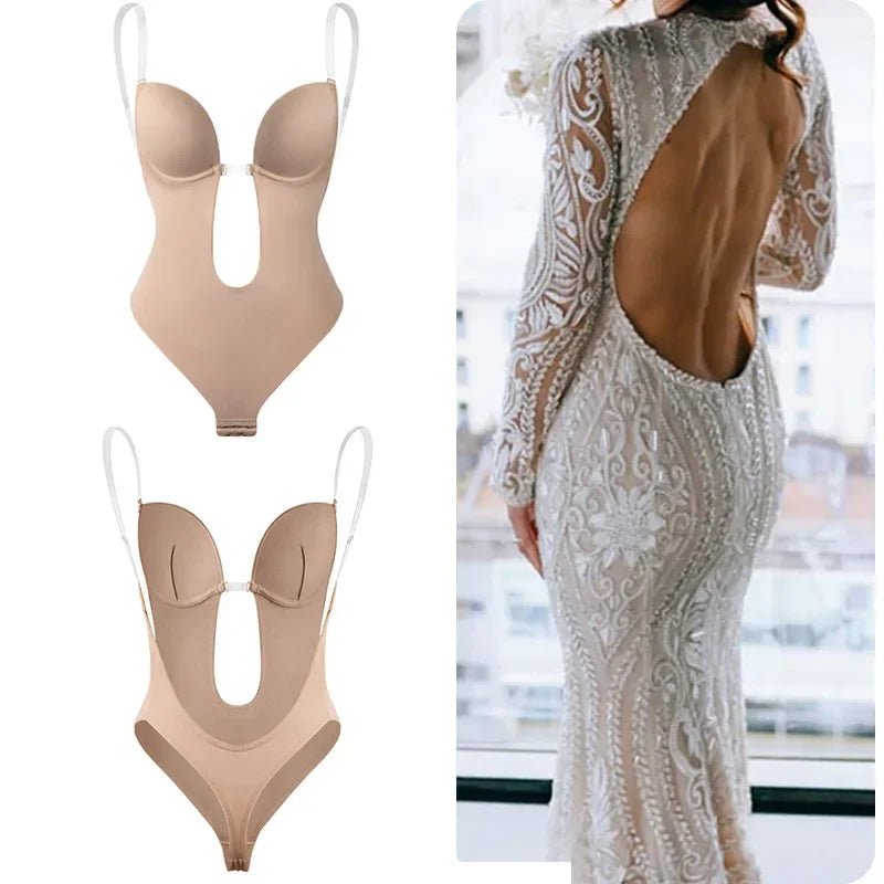 Seamless Backless Bodysuit for Confident CurvesBeigeM - curvzz