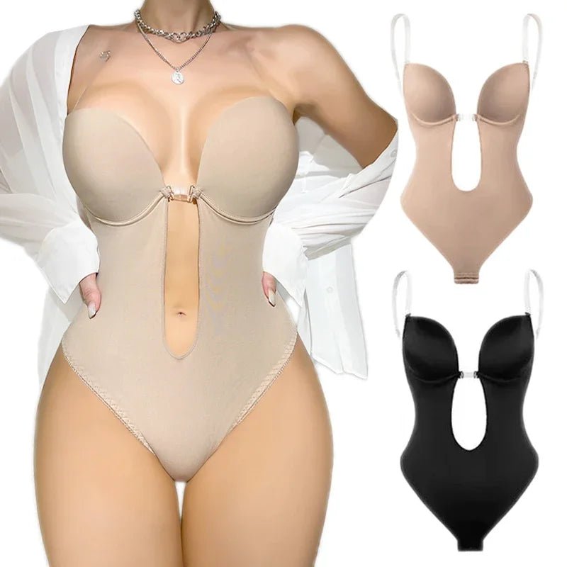 Seamless Backless Bodysuit for Confident CurvesBeigeM - curvzz
